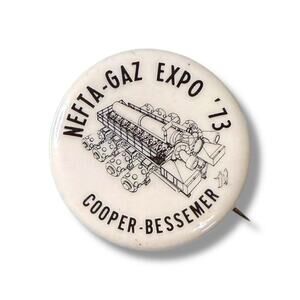 Vintage NEFTA-GAZ EXPO 73 Cooper-Bessemer Employee Pin Badge White Black FLAWS